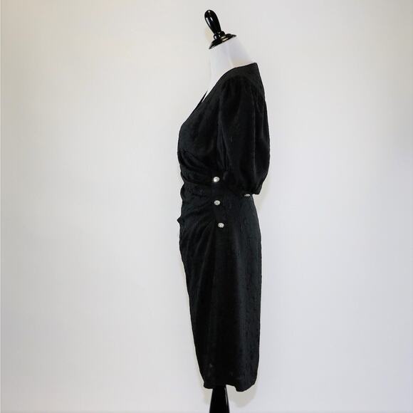 Vintage 1980s Black Cocktail Dress with Rhinestone Side-Cuff Buttons Small - Picture 8 of 10